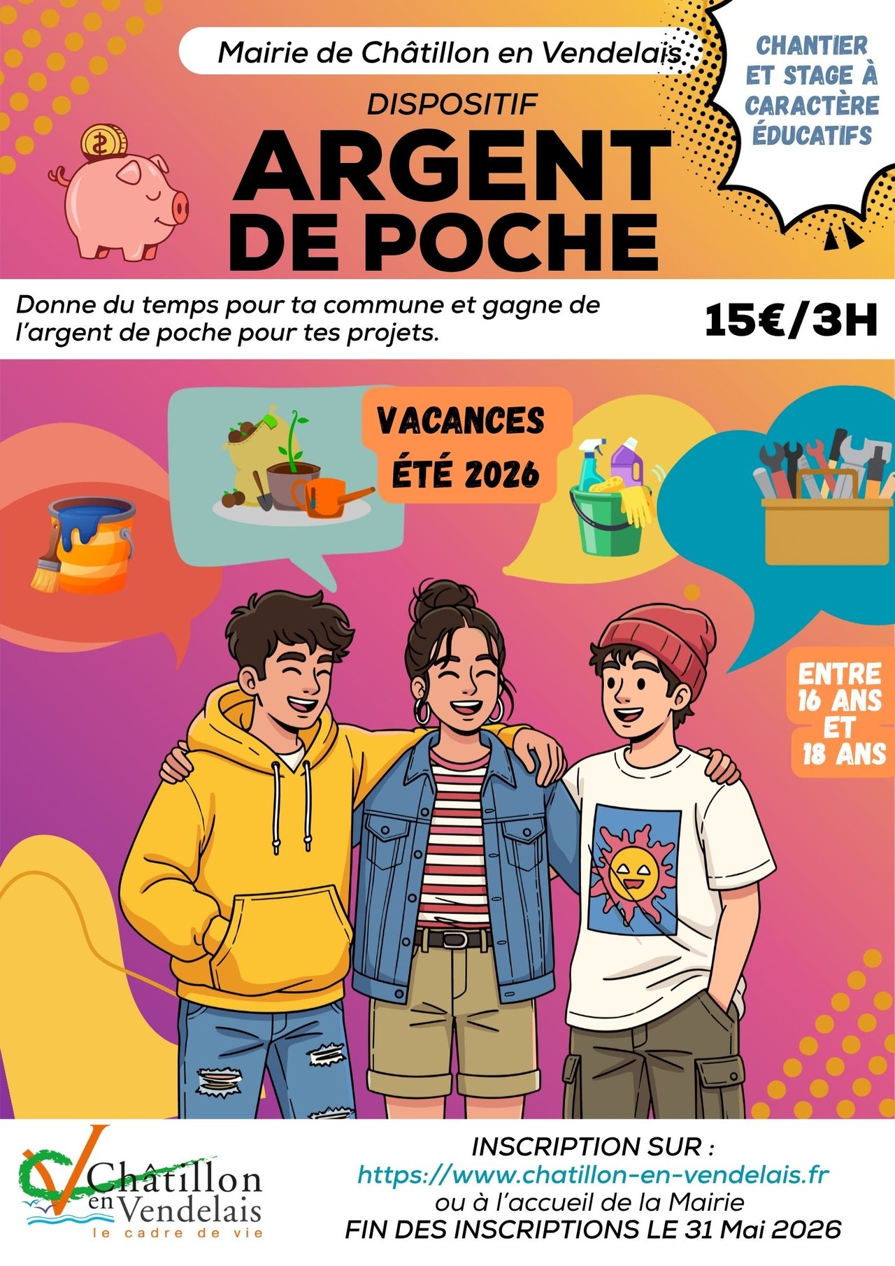 Opération Argent de poche été 2026 - Châtillon-en-Vendelais